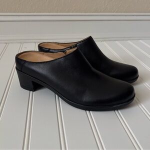 Dansko | Women's Black Leather Carrie Block Heel Slip On Mules Size EU 36